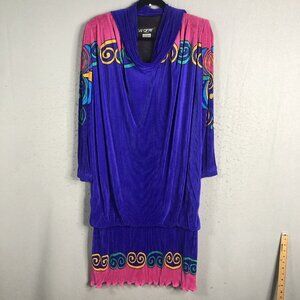 Vintage Virginie Paris Dress Purple Accordian Micro Pleats Abstract Retro Mod